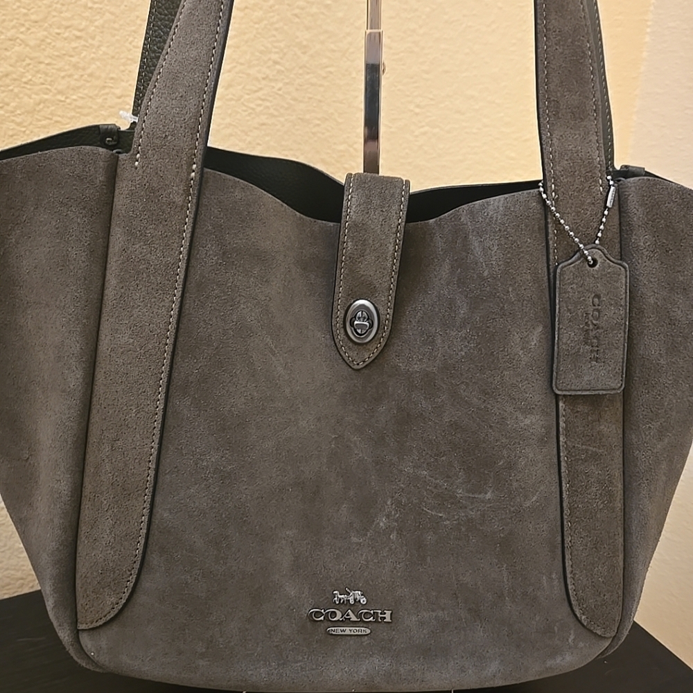 Coach Hadley Turnlock Tote Shoulder Bag In Suede - Picture 9 of 16